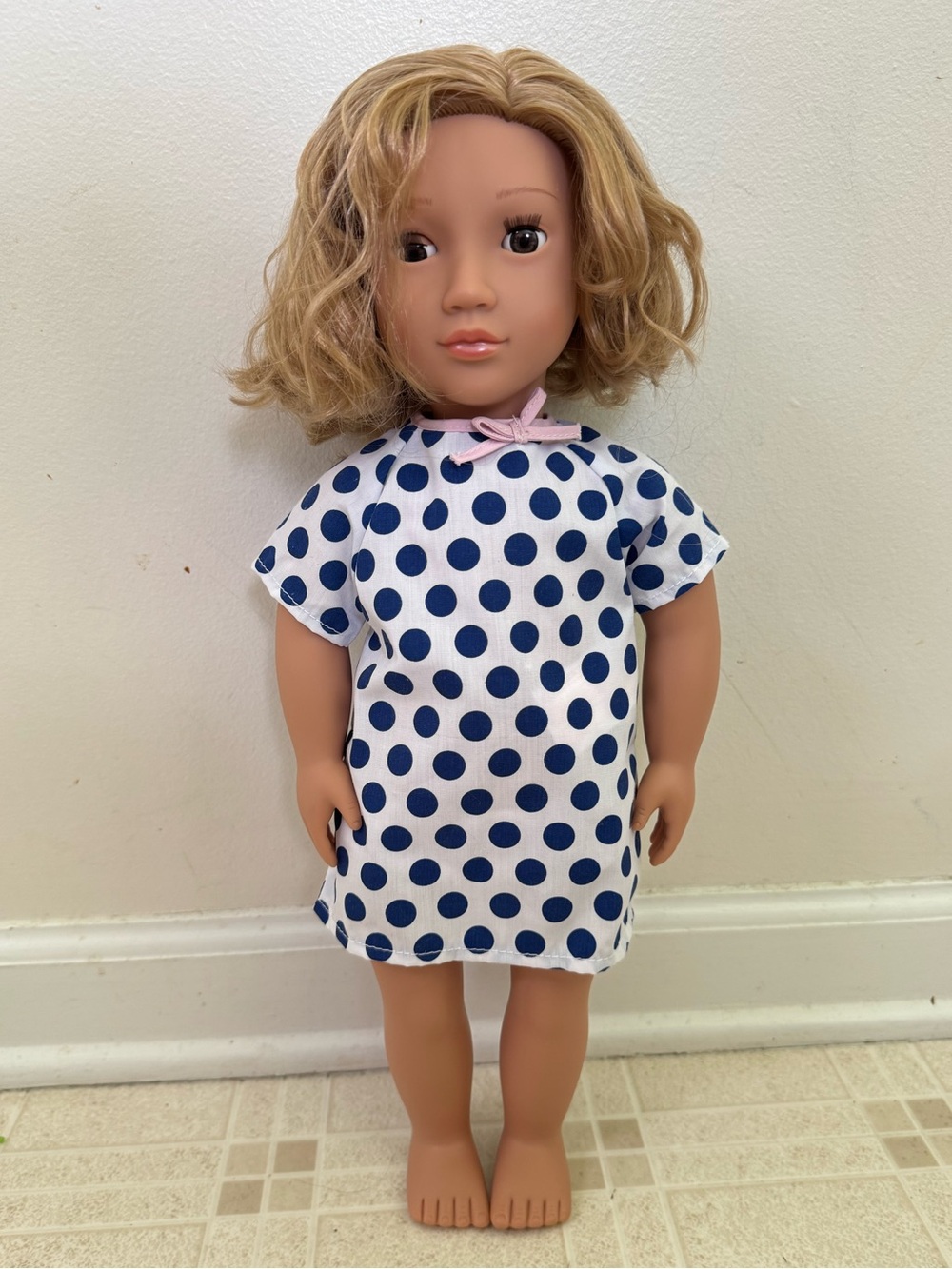 Our Generation 18” Blonde Doll Brown Eyes Curly Hair + Hospital Gown